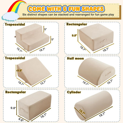 jela Foam Blocks 6Pcs Soft Play Equipment Luxury Miss Fabric, Toddler Climbing Toys Indoor Soft