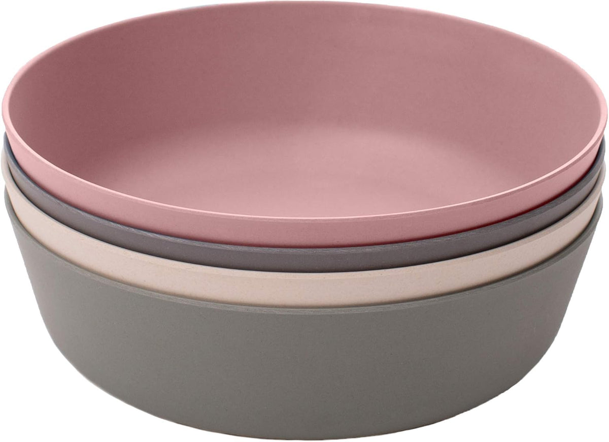 WeeSprout Bamboo Kids Bowls, Set of Four 15 oz Kid-Sized Dinnerware, Cereal, Leftovers & Snack
