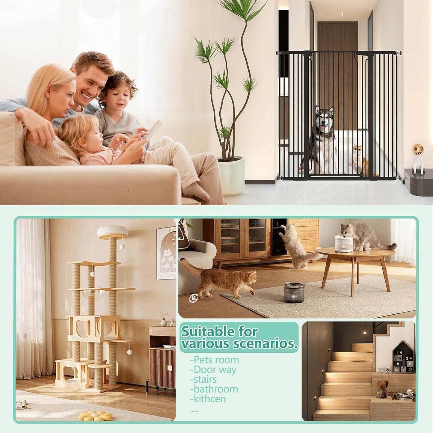 51" Extra Tall Cat Gate for Doorway Auto Close Encrypted Cat Gate 28.5"-48.7" Adjustable Width Pet