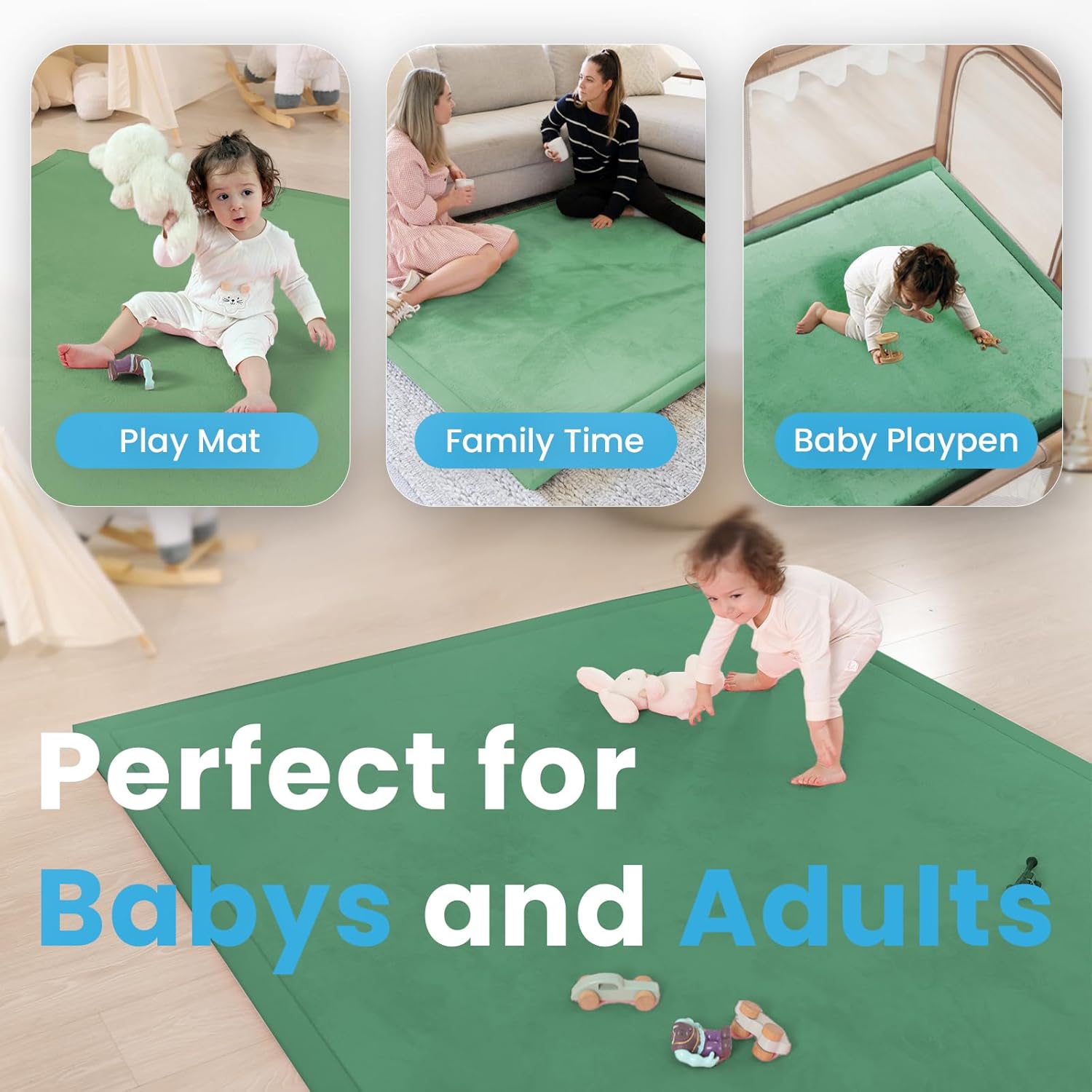 Ultra Soft Baby Play Mat,1.3" Thick Elasti-Foam 59"×71" Playpen Mat for