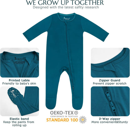 Jimonda Baby Boy Romper 4-Pack - Bamboo Zip-Up Pajamas for 0-24 Months,Unisex Footed