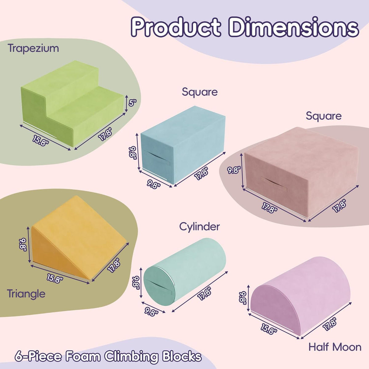 6 Piece Foam Climbing Blocks for Toddlers, Baby Climbing Gym with Ultra High Density Foam for