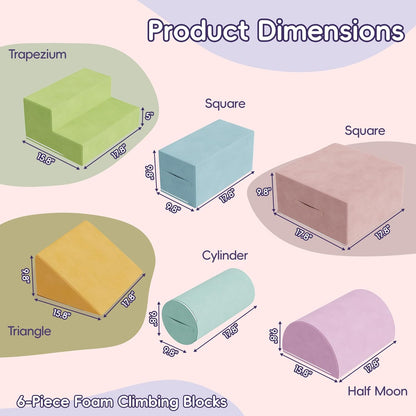 6 Piece Foam Climbing Blocks for Toddlers, Baby Climbing Gym with Ultra High Density Foam for