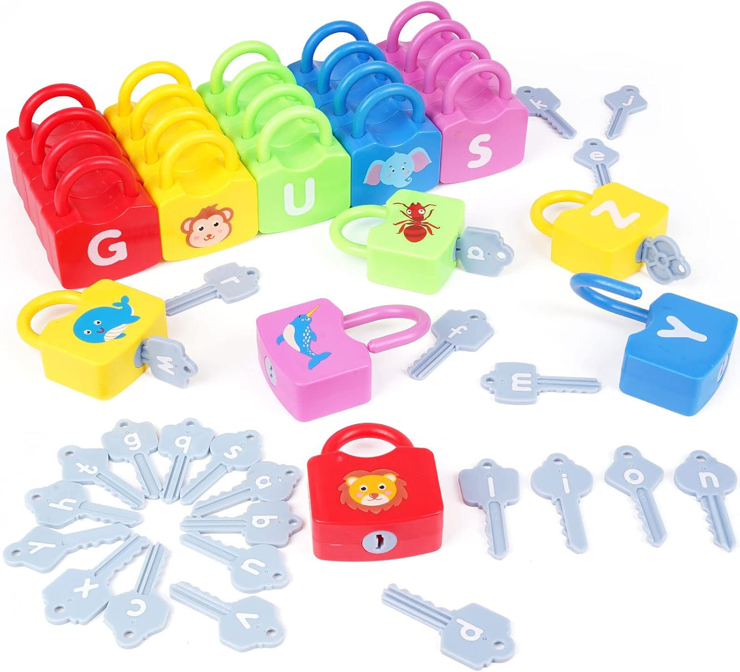 AXEARTE Montessori Educational Toys - Alphabet Learning Locks and Keys for Toddlers - 26 Locks &