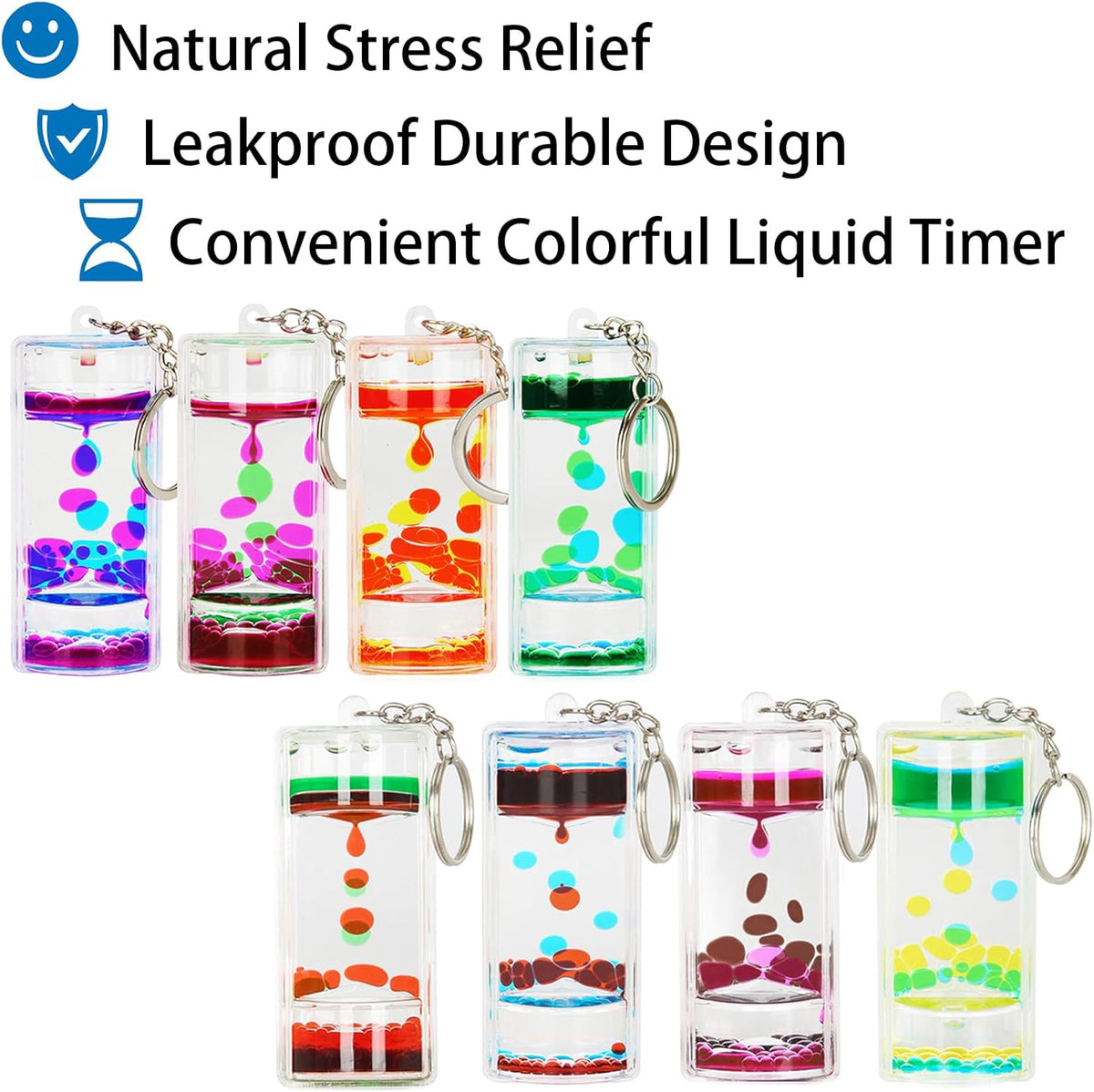 Liquid Motion Bubbler Key Chain Pack of 8 Great Desktop Colorful Hourglass Liquid Bubbler Small