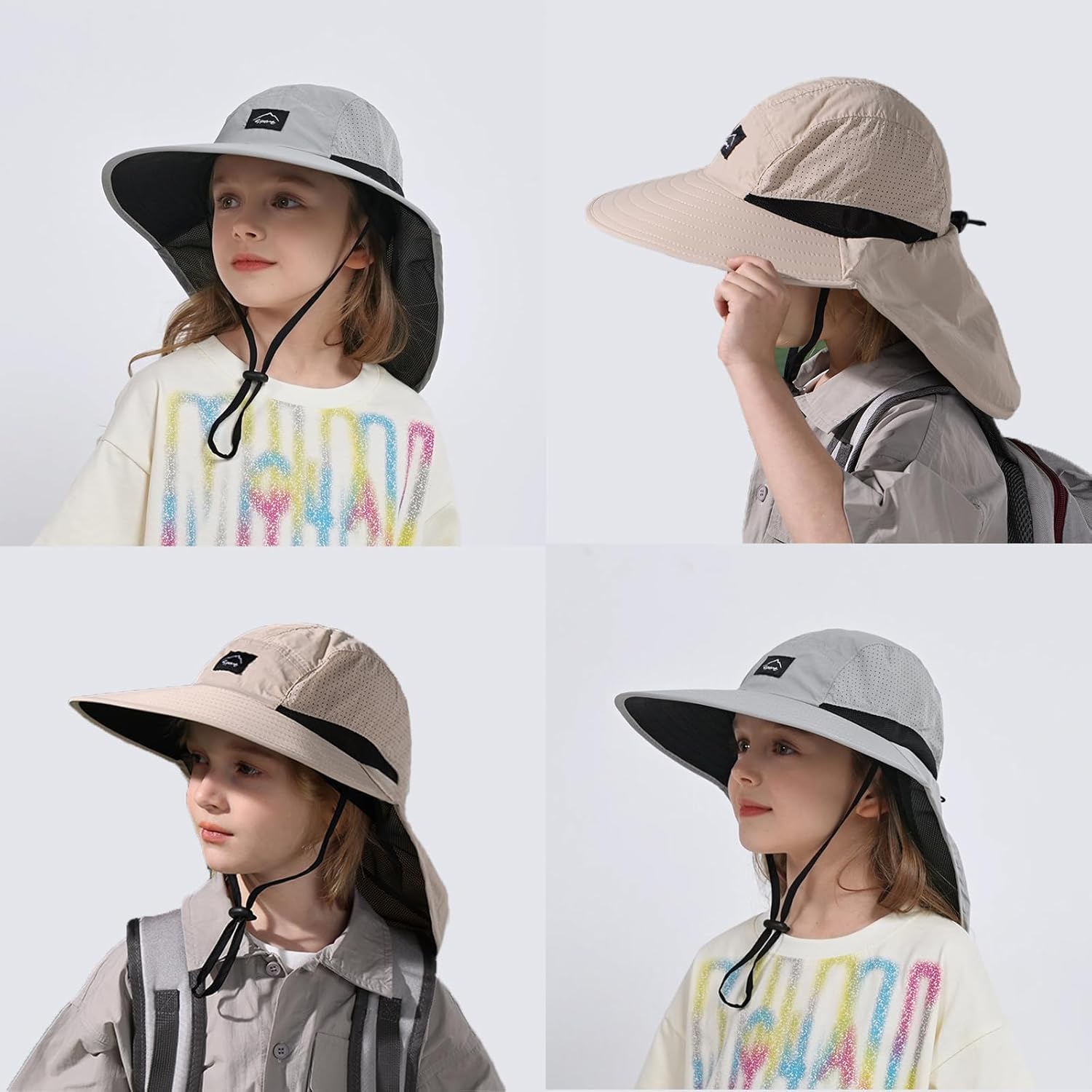 Outdoor Kids Sun Hat with Neck Flap UPF 50+ Quick Dry Beach Hats for Baby Boys Girls Age 2-12 Years