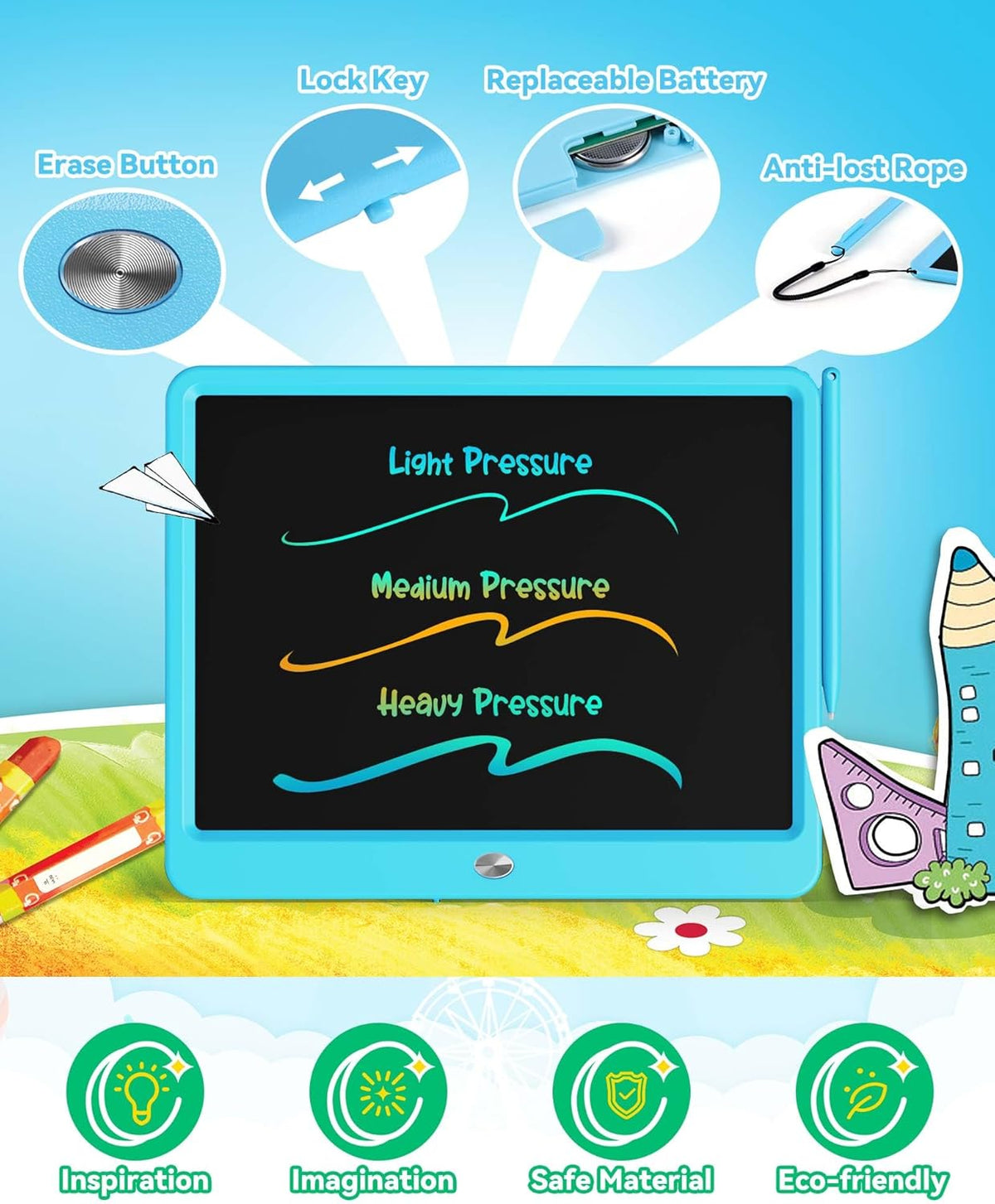 KOKODI LCD Writing Tablet, 16 Inch Colorful Toddler Doodle Board Drawing Tablet, Erasable Reusable