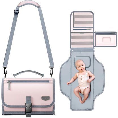 Portable Diaper Changing Pad with Shoulder Strap, Detachable Travel Changing Pad with Baby Wipes