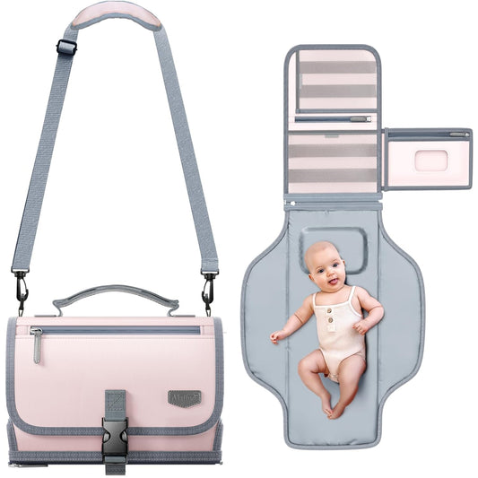 Portable Diaper Changing Pad with Shoulder Strap, Detachable Travel Changing Pad with Baby Wipes