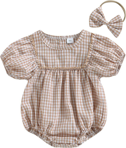 Douhoow Infant Baby Girl Plaid Romper Baby Sweatshirt Romper Ruffle Festival Clothes Fall Winter