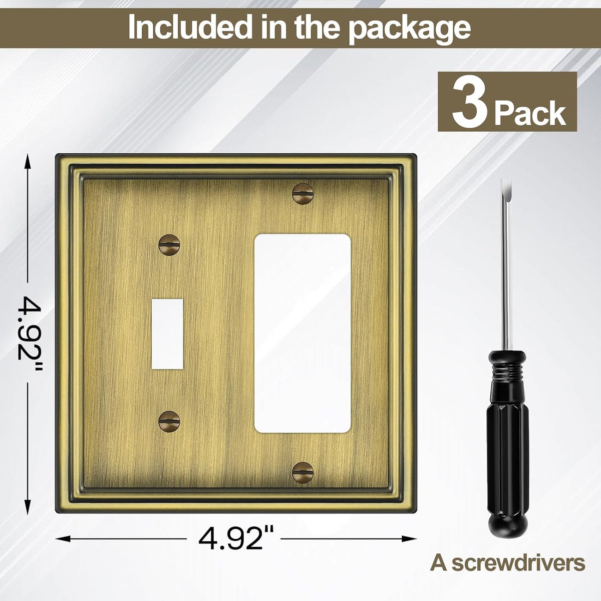 Combination Metal Light Switch Covers Wall Plate, 1 Toggle/1 Decorator Switch Plate Outlet Covers