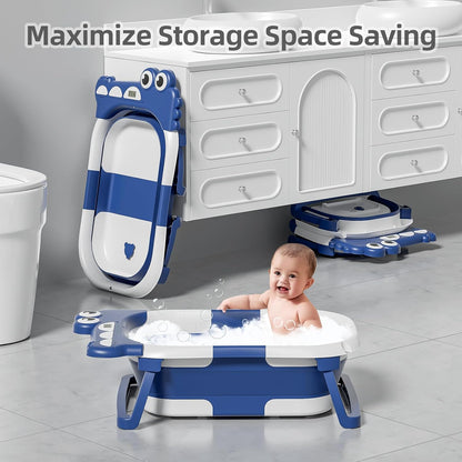 TPN Collapsible Baby Bathtub, Baby Bath Tub with Soft Cushion & Real-Time Thermometer, Baby Bathtub