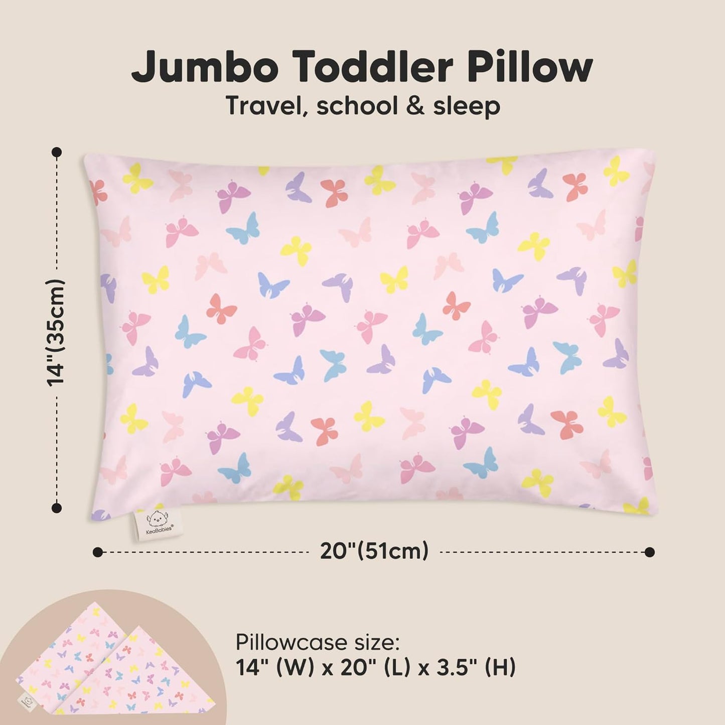 KeaBabies Toddler Pillow with Pillowcase, Jumbo 14X20 - Soft Organic Cotton Toddler Pillows for