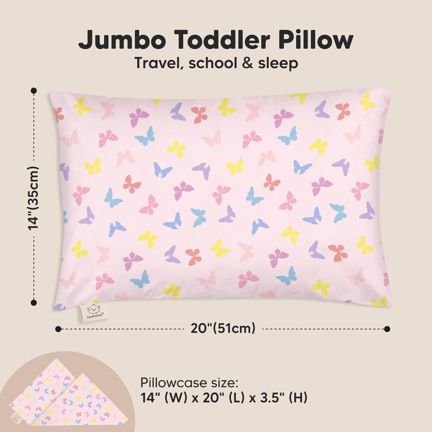 KeaBabies Toddler Pillow with Pillowcase, Jumbo 14X20 - Soft Organic Cotton Toddler Pillows for