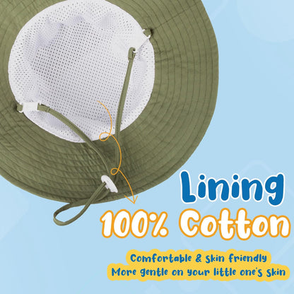 Baby Sun Hat Kids Summer UPF 50+ Toddler Bucket Hat Wide Brim Adjustable Beach Hats for Boys Girls