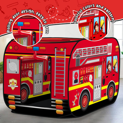 Britik Fire Truck Pop Up Tent Kids, Indoor Outdoor Playhouse Toy for 3+
