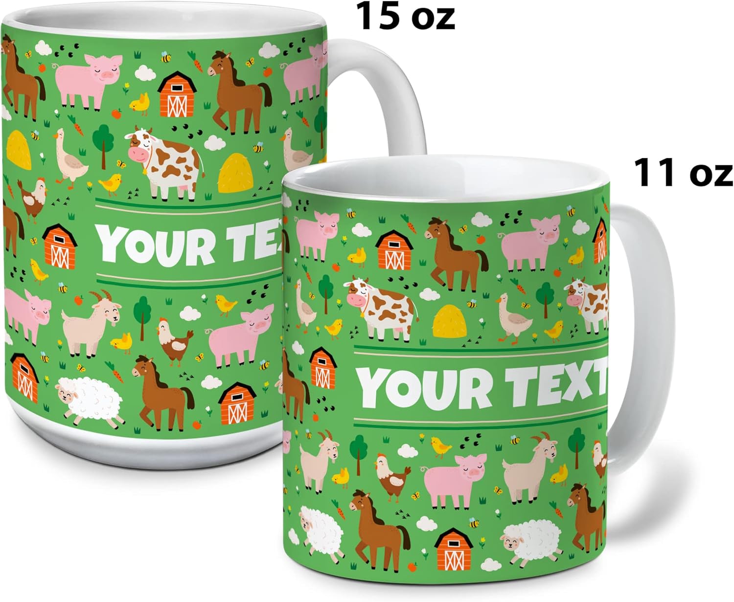 Personalized Mug for Kids - Farm Animals - Custom Name/Text, Ceramic Hot Chocolate/Cocoa/Coffee Cup