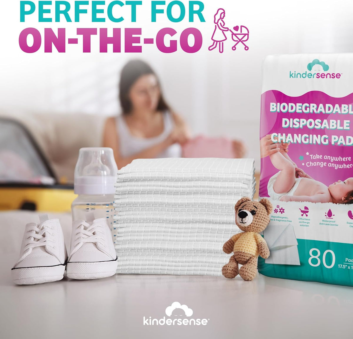 KinderSense - Disposable Changing Underpads for Baby Diaper (80 Pack) Extra Large (17.5" x 17.5")