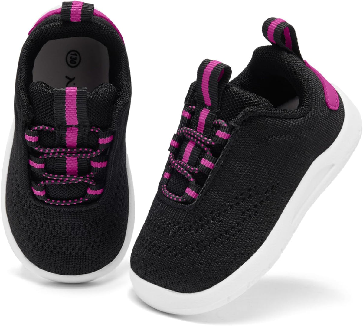 MORENDL Toddler Slip On Sneakers Baby Walking Shoes Non-Slip Breathable Unisex Pink Mesh Lace-Up