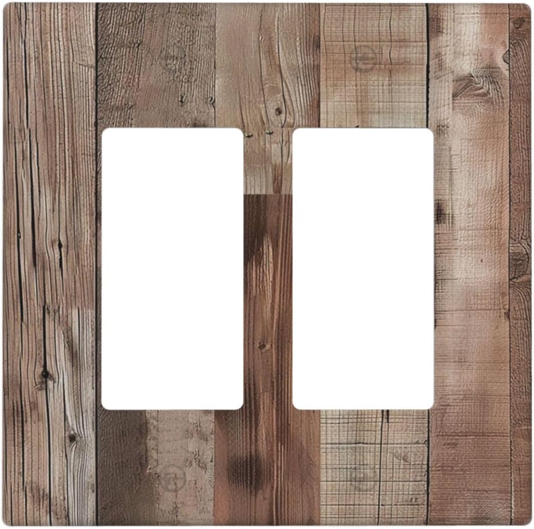 Decorative Outlet Covers Retro Wood Plank Vintaga Wooden Board 2 Gang Wall Plate Double Rocker Two