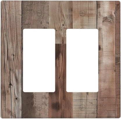 Decorative Outlet Covers Retro Wood Plank Vintaga Wooden Board 2 Gang Wall Plate Double Rocker Two