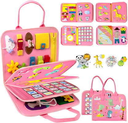 Qizfun Busy Board Book Montessori Toys for 1 2 3 4 Year Old, Girl Birthday Gifts, Educational