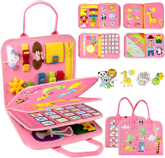 Qizfun Busy Board Book Montessori Toys for 1 2 3 4 Year Old, Girl Birthday Gifts, Educational
