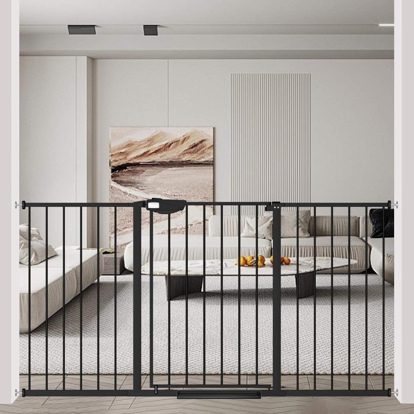 WAOWAO Triple Lock Baby Gate Extra Wide 57.87-62.59" Pressure Mounted Walk Through Swing Auto Close