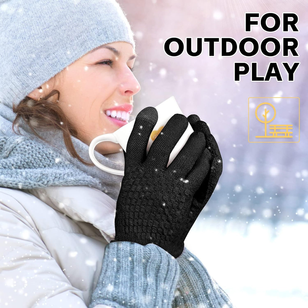 Geyoga 2 Pairs Women's Winter Touch Screen Gloves Soft Warm Fleece Lined Knit Elastic Cuff Winter