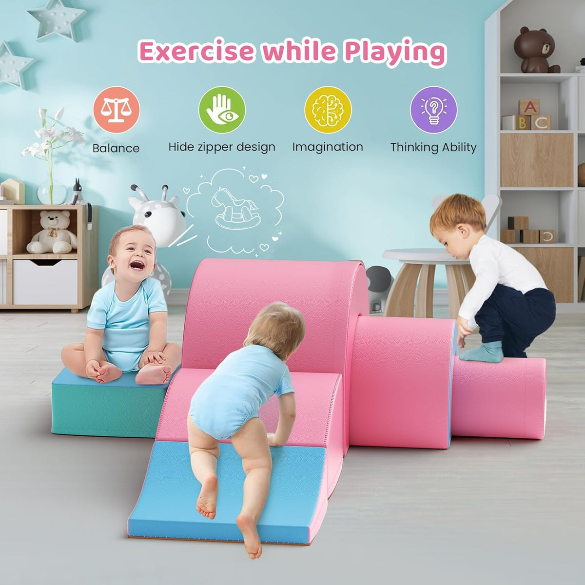 Lischwert Foam Climbing Blocks, Soft Climbing Toys for Toddlers, 5 Pieces Crawl and Climb Foam