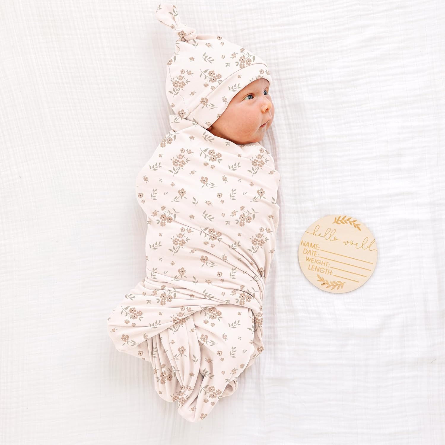 Konssy Baby Girl Newborn Receiving Blanket with Matching Headband and Beanie Set Baby Swaddle