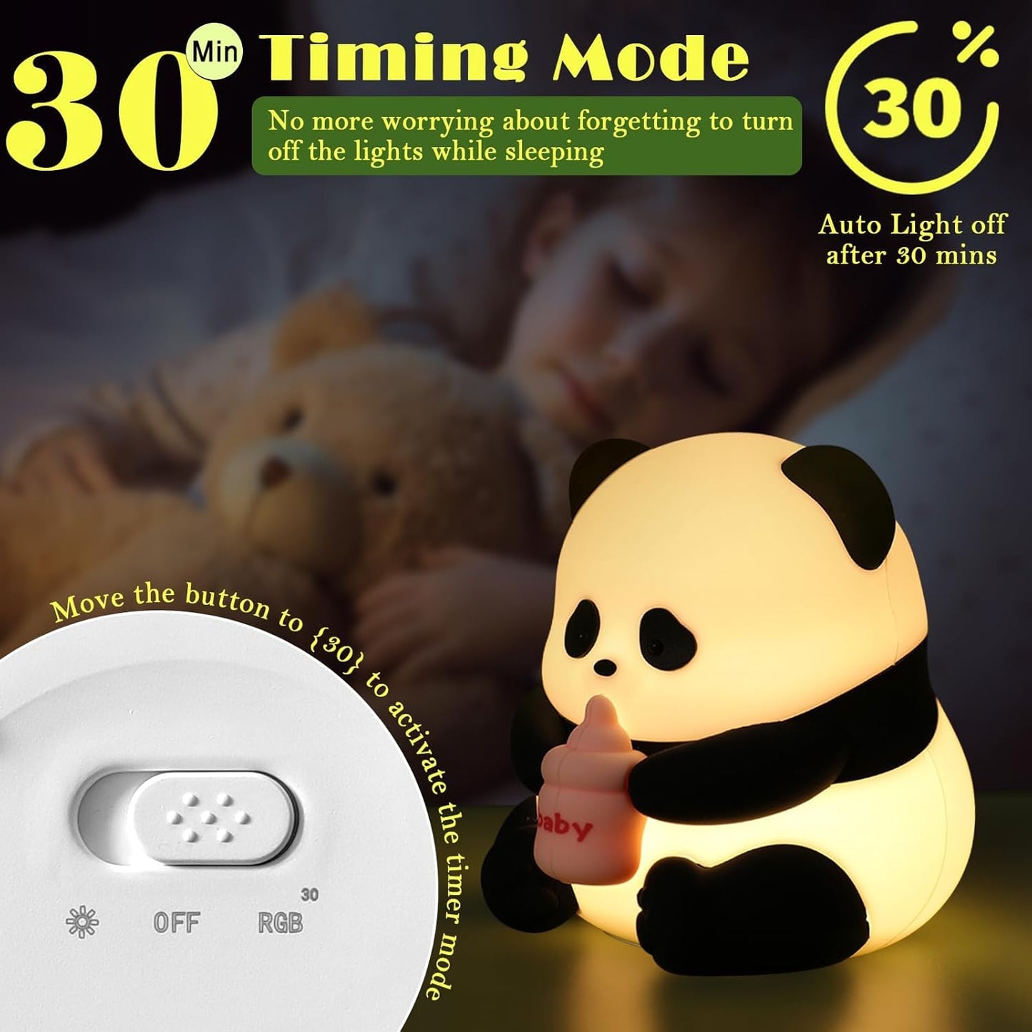 Cute Panda Night Light,LED Squishy Novelty Animal Night Lamp,Food Grade Silicone 3 Level Dimmable