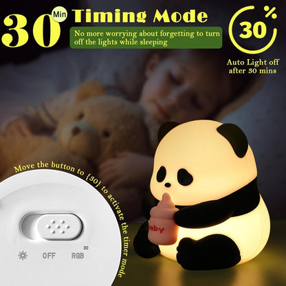 Cute Panda Night Light,LED Squishy Novelty Animal Night Lamp,Food Grade Silicone 3 Level Dimmable