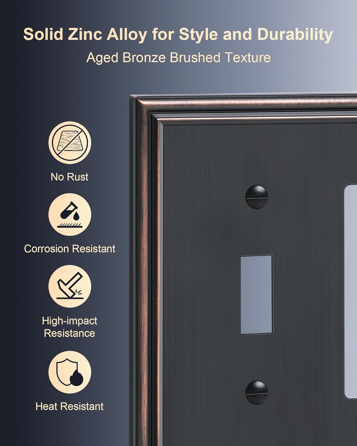 2-Pack Combo Toggle/Decorator Light Switch Cover Plate, Aged Bronze Decorative Electrical Outlet