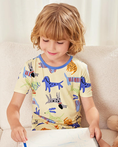Bamboo Viscose Toddler Animal Pajamas Boys Girls Kids Cool Short Summer 12M-8Y Snug fit Pjs Set 2pcs