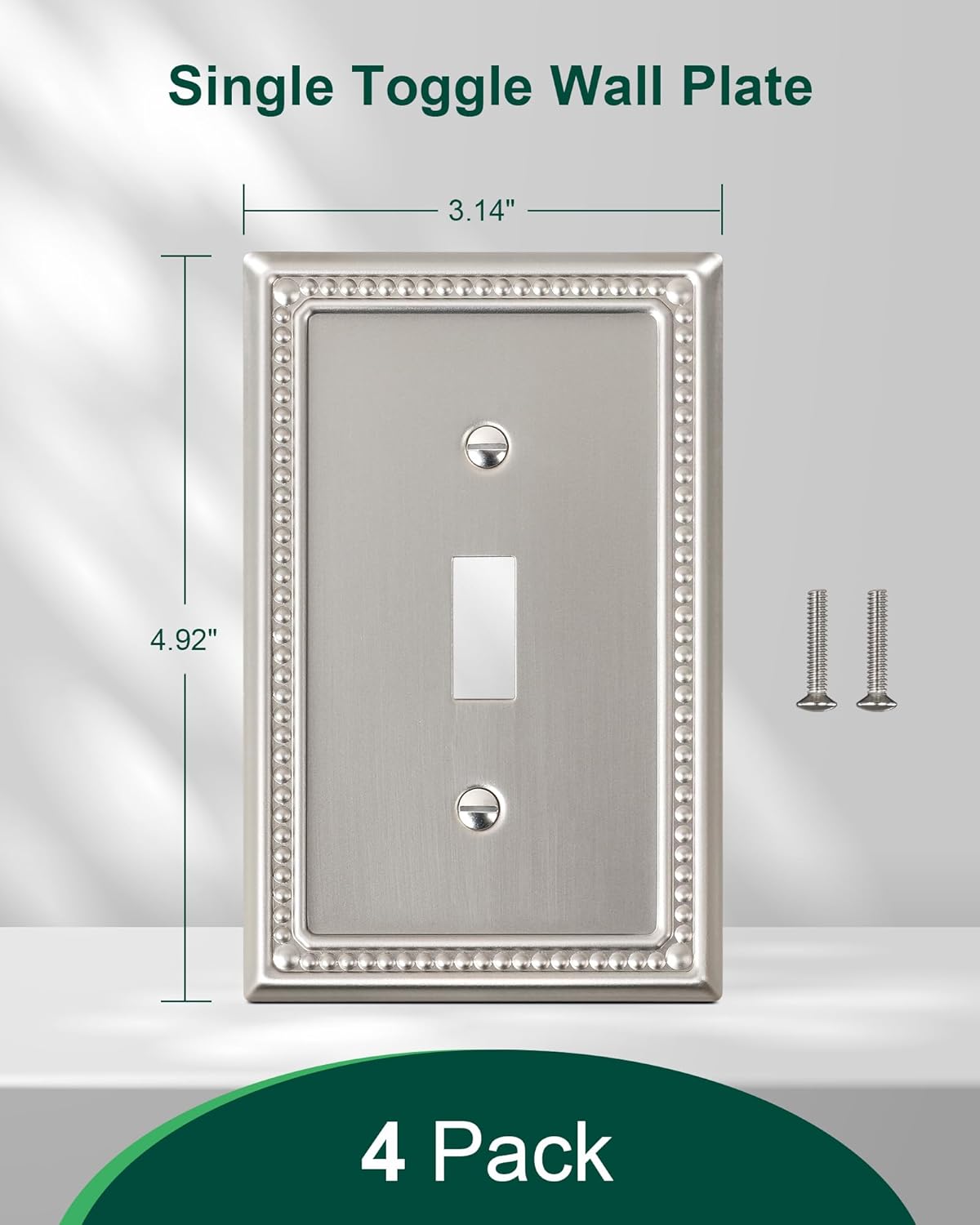 4-Pack Single Toggle Light Switch Cover Plate, Pearls Decorative Switch Plate Covers, Brushed
