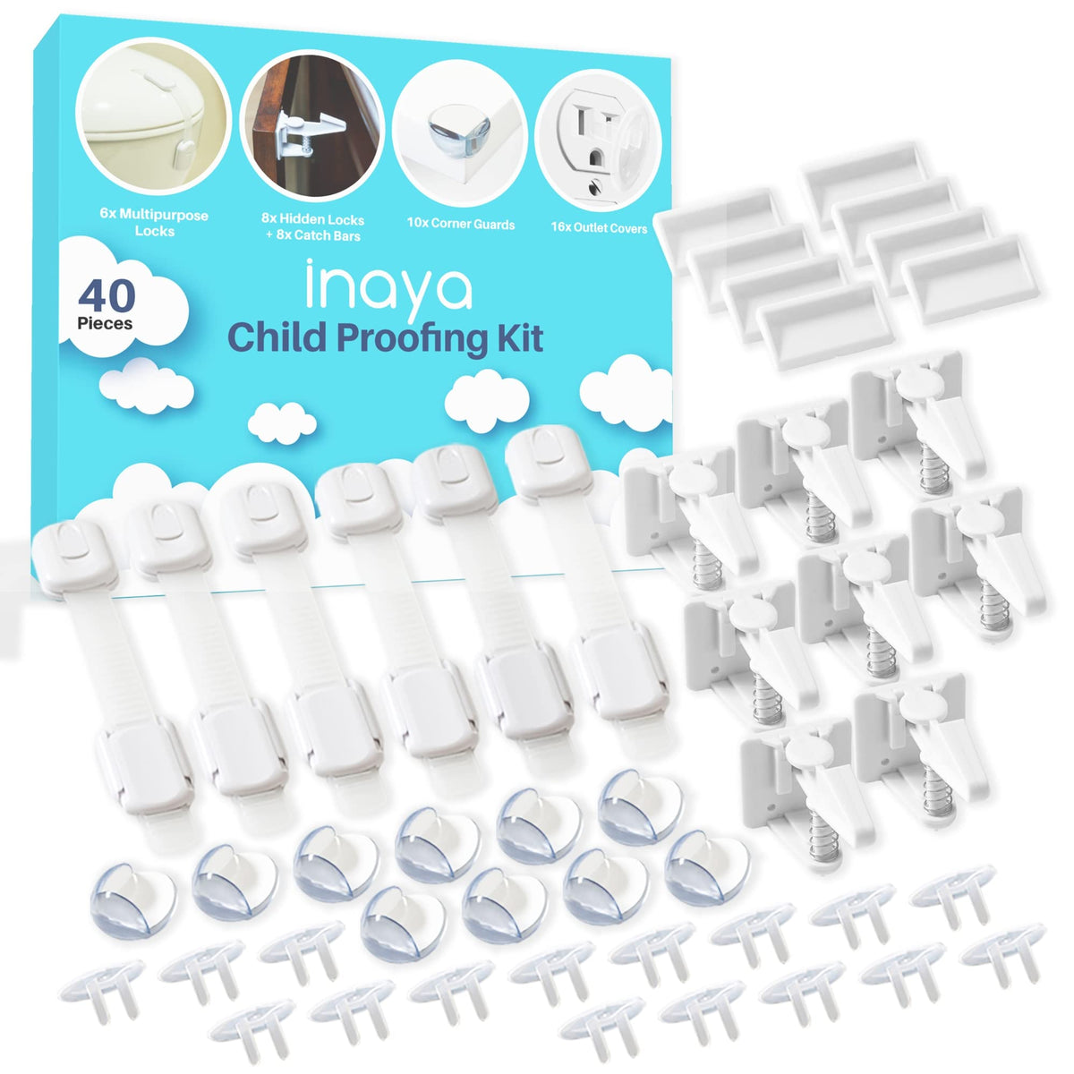 Inaya Complete Baby Proofing Kit - Child Safety Hidden Locks for Cabinets & Drawers, Adjustable