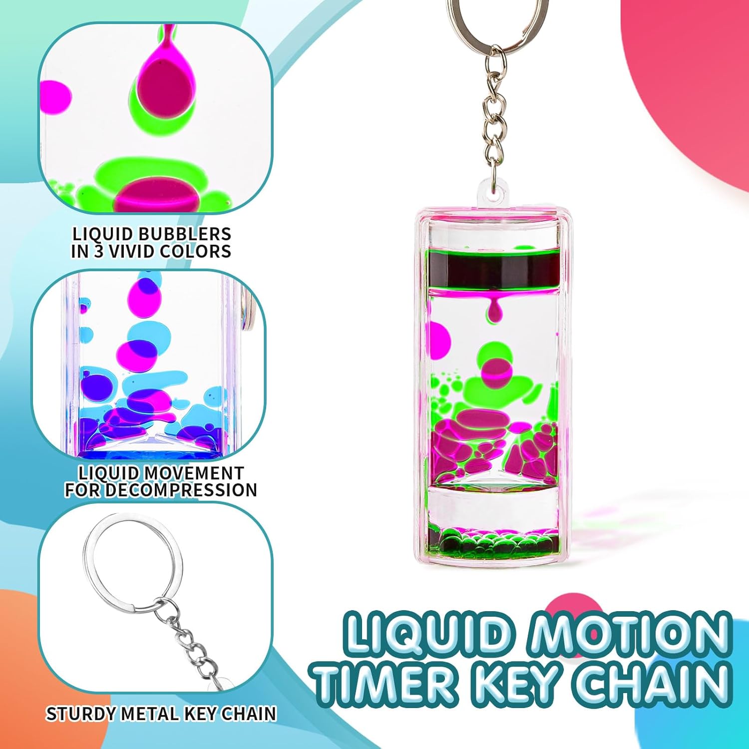 4 Pack Colorful Liquid Motion Keychain, Acrylic Sensory Toy for Stress Relief, Holiday Gift for