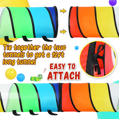 Moncoland Kids Play Tunnel Tent for Toddlers, Pack of 2 Colorful Pop Up Crawl Tunnel Toy Baby or