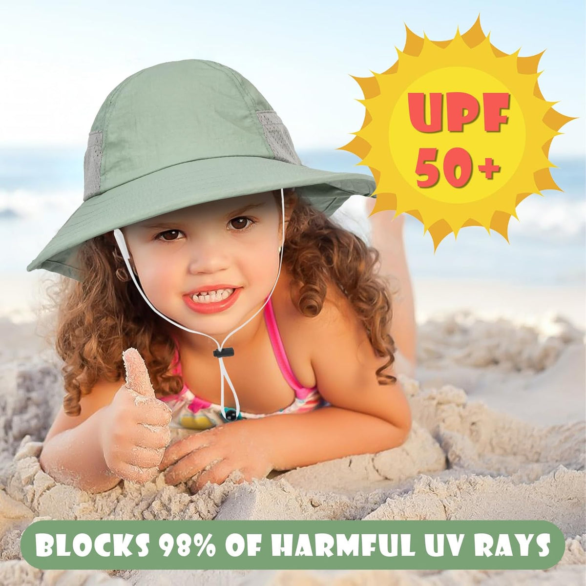 Toddler Baby Sun Hat Kids Summer UPF 50+ for Boys Girls Adjustable Beach Hats with Bucket Wide Brim