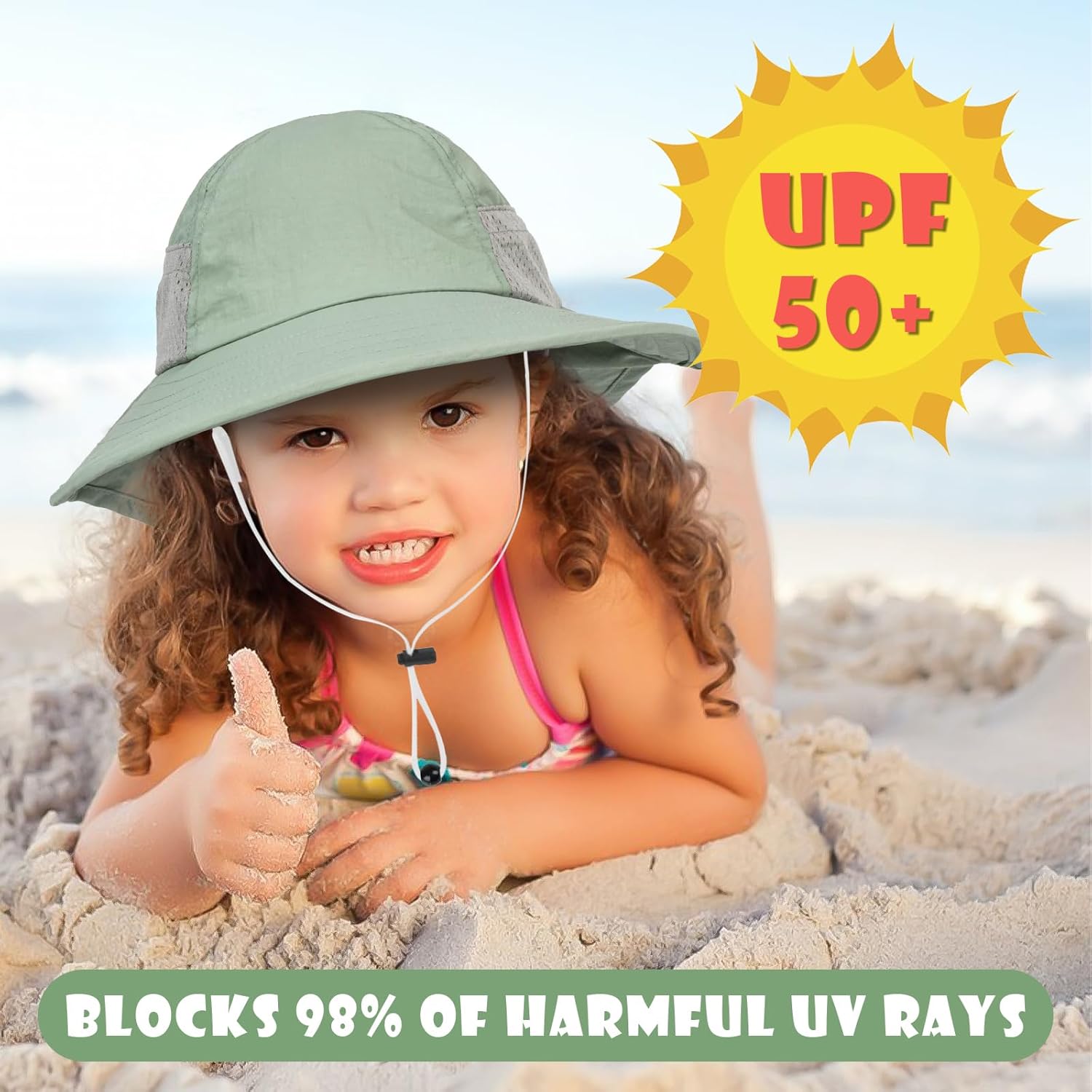 Toddler Baby Sun Hat Kids Summer UPF 50+ for Boys Girls Adjustable Beach Hats with Bucket Wide Brim