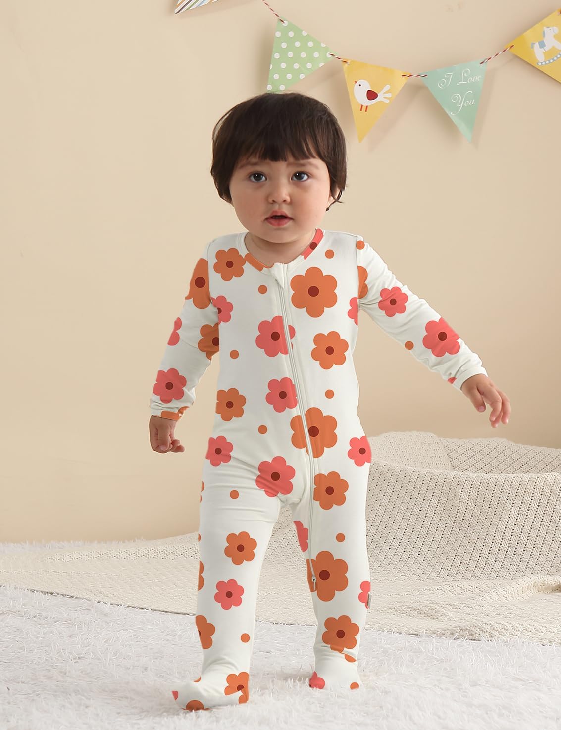 Jimonda Bamboo Baby Pajamas,Unisex Boys Girls One-Piece Footies,Long Sleeve Sleepers 2-Way Zip