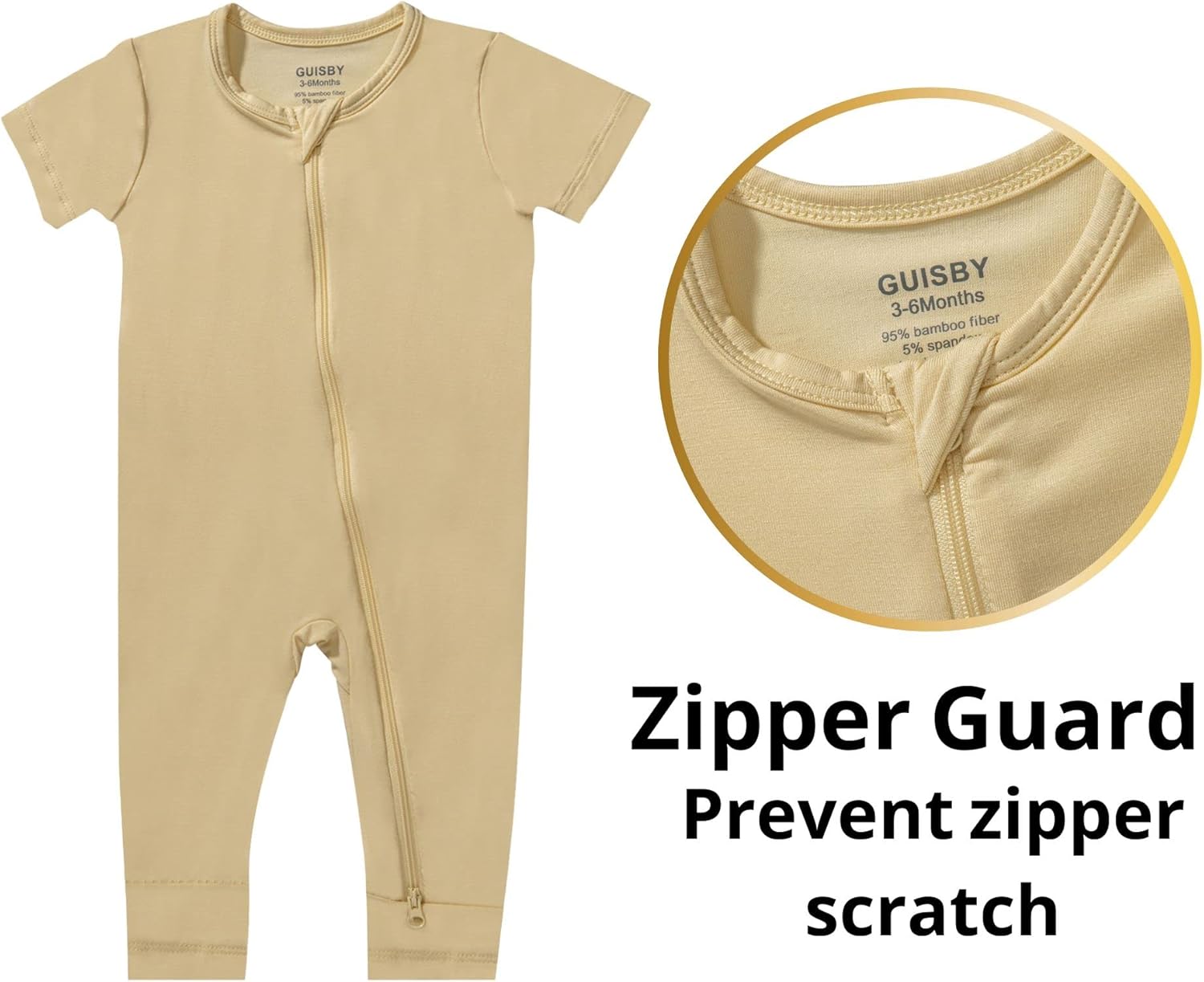 GUISBY Rayon Made from Bamboo Baby Pajamas, Summer Short Sleeve Footless Rompers, 2 Way Zipper