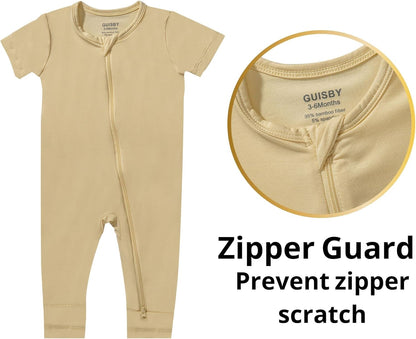 GUISBY Rayon Made from Bamboo Baby Pajamas, Summer Short Sleeve Footless Rompers, 2 Way Zipper