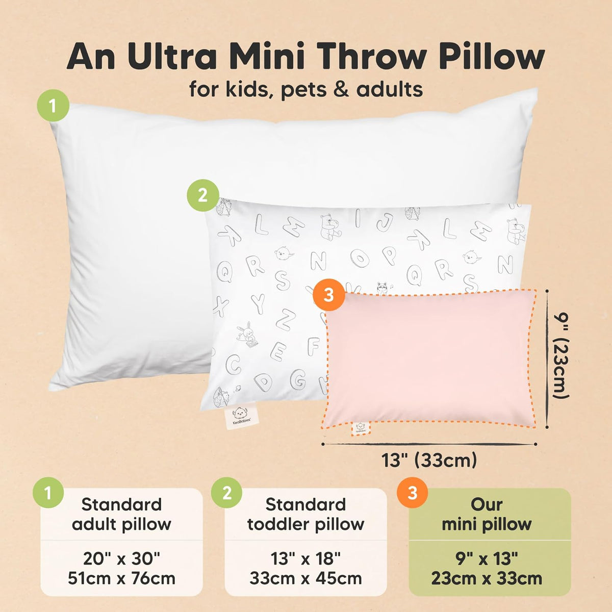 Mini Toddler Pillow with Pillowcase - 9x13 My Little Dreamy Travel Kids Pillow for Sleeping
