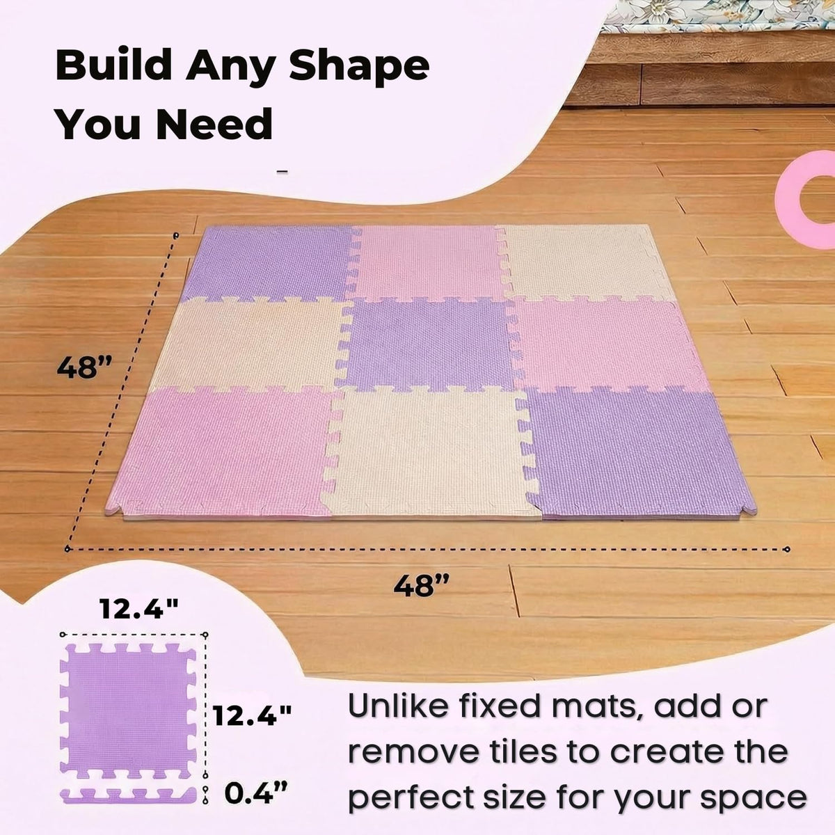 MioTetto Baby Play Mat, Soft Foam Floor Tiles for Kids. Adjustable Interlocking Foam Tiles, Fits