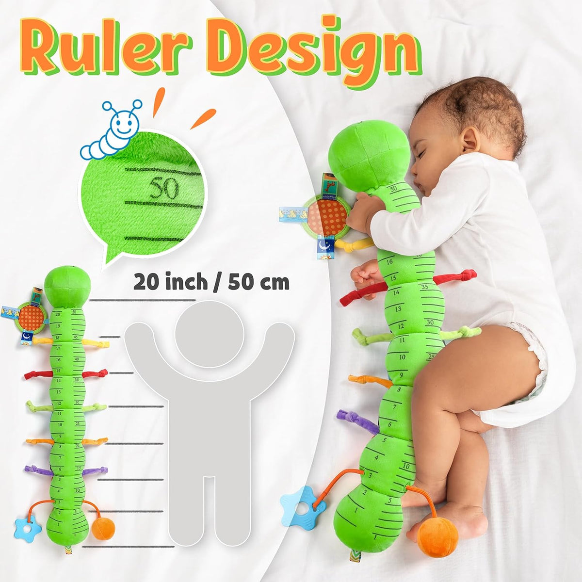 LIGHTDESIRE Baby Toys Musical Caterpillar,Infant Toys Stuffed Animals with Ruler Design,Mirror,Pull