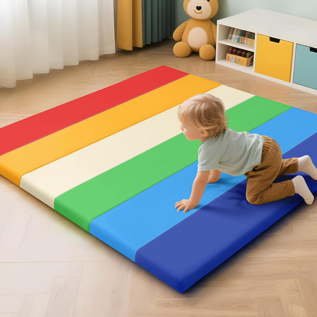 Foam Baby Play Mat: PU Leather Waterproof Kids Playmat - Trifold Floor Mat - Large Play Mat for
