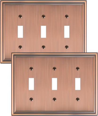 2-Pack Triple Toggle Light Switch Cover Plate, Durable Solid Zinc Alloy Decorative Switch Plate