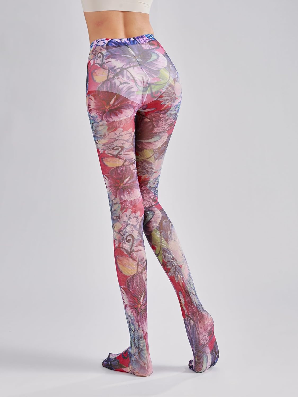 Sahabowi Women's Sheer Fashion Digital Print Fashions Stockings Metallic Silver Tights 1